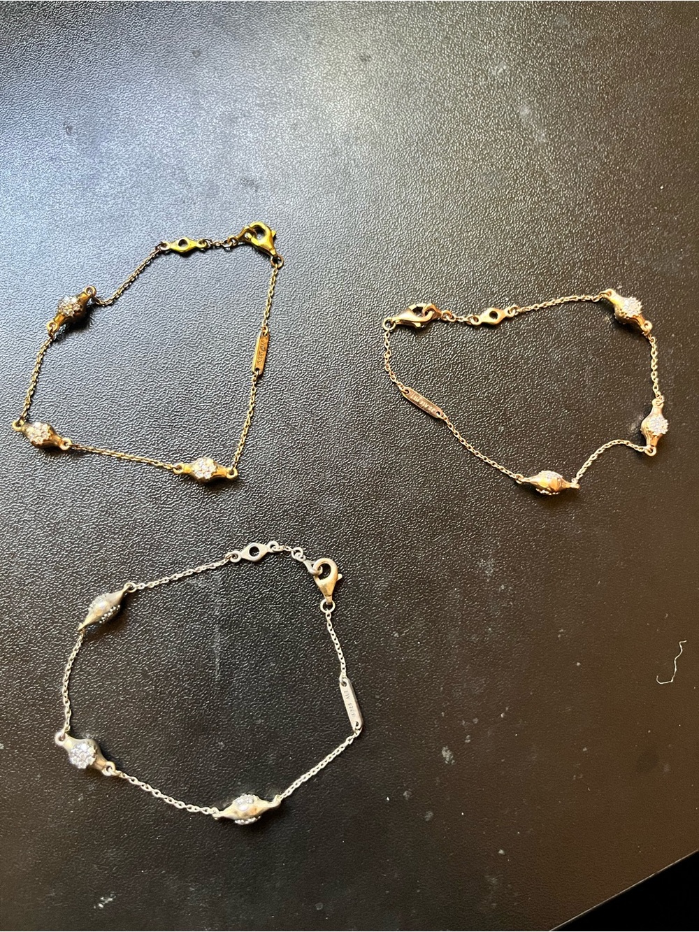 Delicate Pandora Gold & Silver & Rose Gold Crystal Accent Bracelet Set